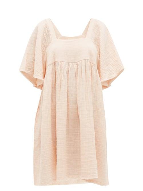 Matchesfashion.com Anaak - Anneka Square-neckline Cotton-gauze Dress - Womens - Light Pink