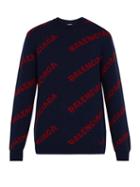 Matchesfashion.com Balenciaga - Intarsia Logo Sweater - Mens - Red Navy