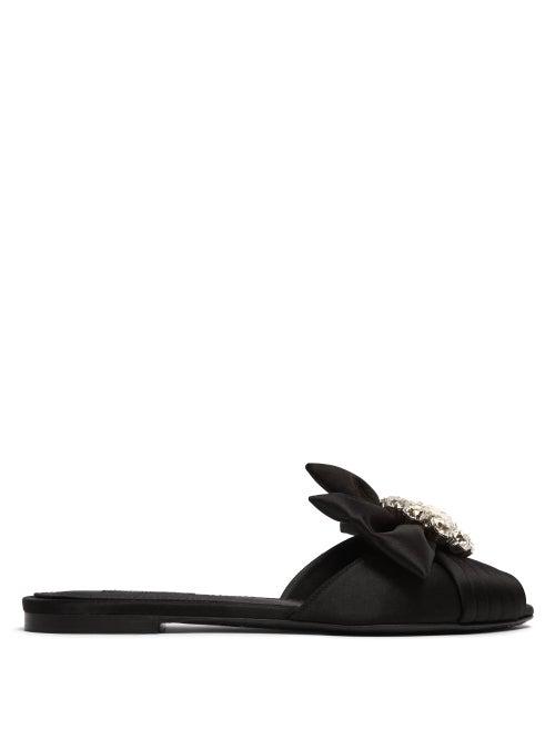 Matchesfashion.com Dolce & Gabbana - Bianca Crystal Brooch Satin Slides - Womens - Black