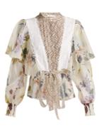 See By Chloé Lace-trimmed Ruffle-panel Floral Blouse