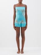 Carine Gilson - Lace-insert Silk-satin Slip Dress - Womens - Turquoise Gold