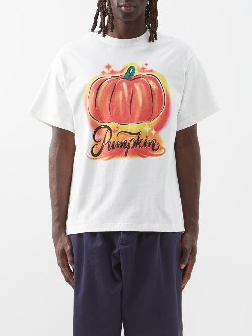 Story Mfg. - Grateful Pumpkin-print Organic-cotton T-shirt - Mens - Orange White