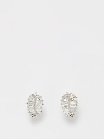 Anita Ko - Palm Leaf Diamond & 18kt White-gold Earrings - Womens - White Gold Multi