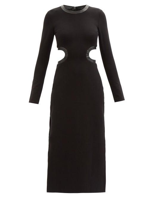 Staud - Dolce Faux-leather Trim Cutout Jersey Dress - Womens - Black