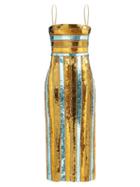 Matchesfashion.com Galvan - Stargaze Sequinned Striped Midi Dress - Womens - Gold Multi