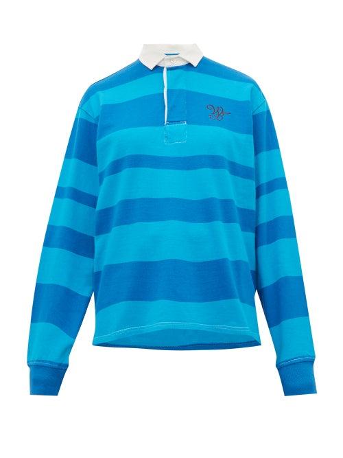 Matchesfashion.com Wales Bonner - Logo Embroidered Striped Cotton Rugby Polo Shirt - Womens - Blue
