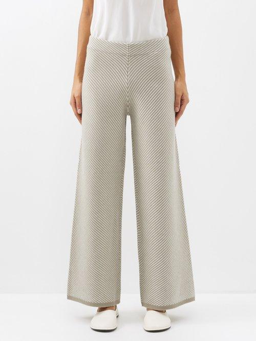 Joseph - Elasticated-waist Striped Merino Trousers - Womens - Beige Melange