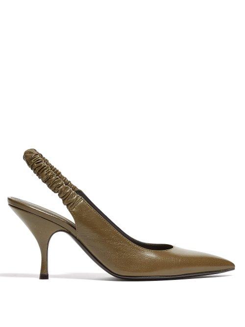 Matchesfashion.com Bottega Veneta - Ruched Slingback Leather Pumps - Womens - Khaki