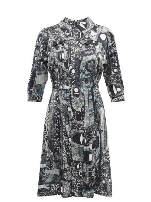 Matchesfashion.com Charles Jeffrey Loverboy - Abstract Print Pleat Front Silk Dress - Womens - Black White