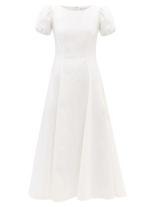 Ladies Rtw Luisa Beccaria - Puff-sleeve Cotton-blend Crepe Midi Dress - Womens - White