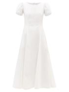 Ladies Rtw Luisa Beccaria - Puff-sleeve Cotton-blend Crepe Midi Dress - Womens - White