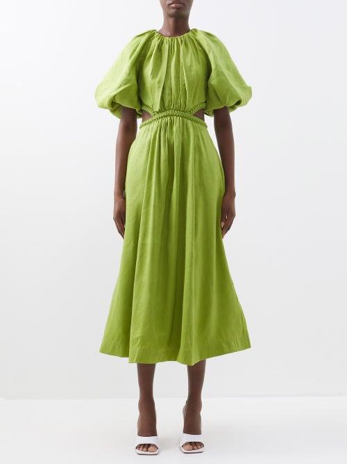 Aje - Capucine Cutout Linen-blend Dress - Womens - Green