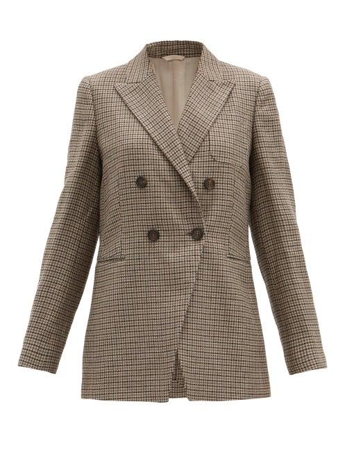Matchesfashion.com Brunello Cucinelli - Cutaway-quarter Checked Linen-blend Blazer - Womens - Beige Multi