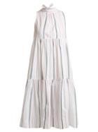 Matchesfashion.com Asceno - Striped Neck Tie Cotton Dress - Womens - White Stripe