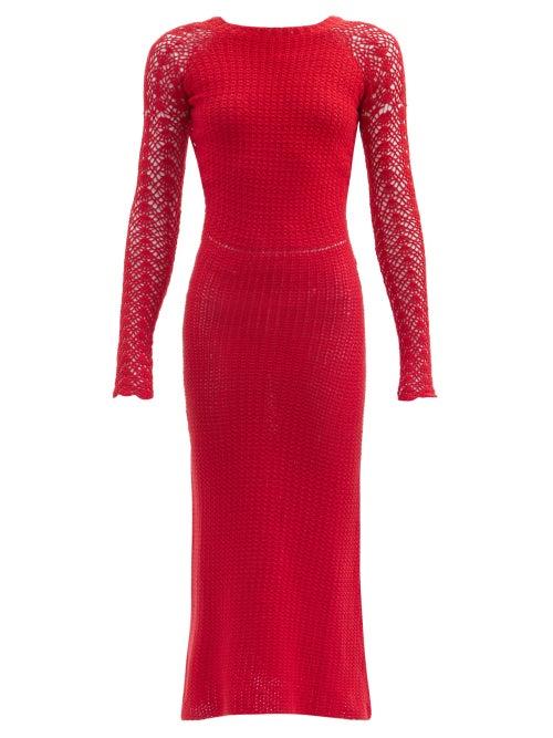 Matchesfashion.com Escvdo - Pirka Open-back Crocheted-cotton Midi Dress - Womens - Red
