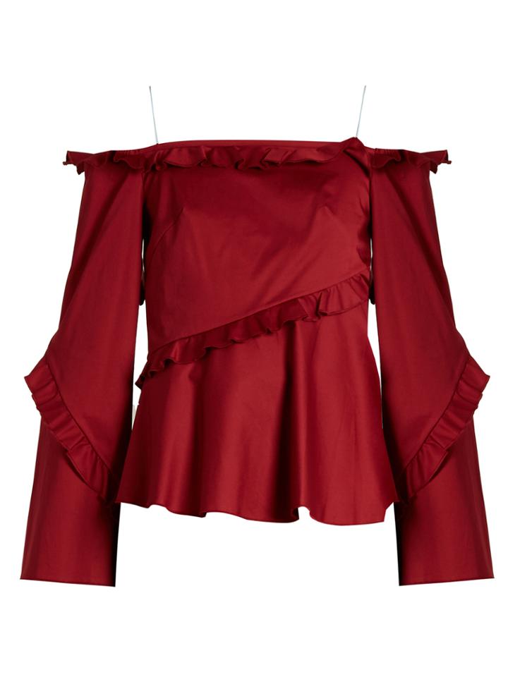 Anna October Cold-shoulder Long-sleeved Ruffled Top