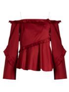 Anna October Cold-shoulder Long-sleeved Ruffled Top