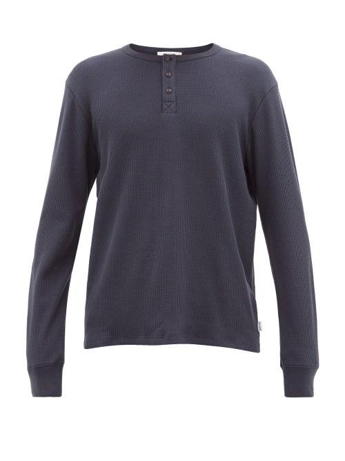 Matchesfashion.com Frame - Cotton Waffle-piqu Henley Top - Mens - Navy