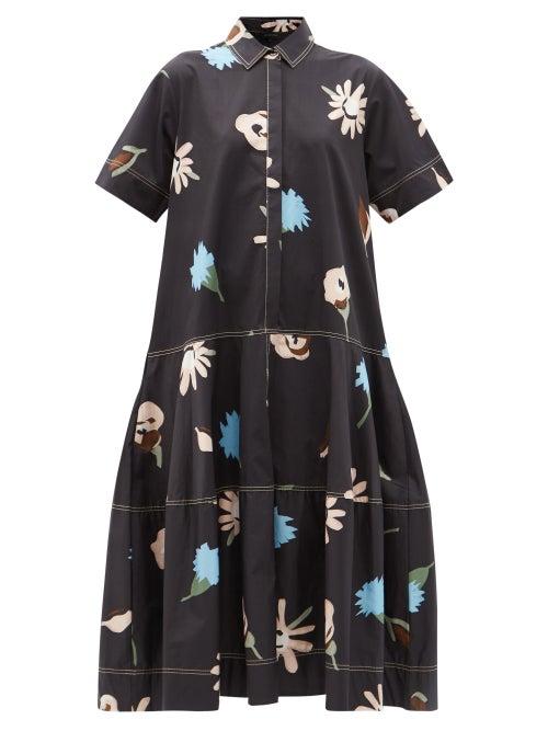 Matchesfashion.com Lee Mathews - Bloomsbury Floral-print Cotton Shirt Dress - Womens - Black Print