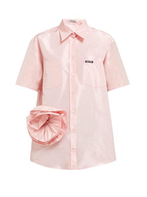 Matchesfashion.com Miu Miu - Rosette Silk Taffeta Shirt - Womens - Light Pink