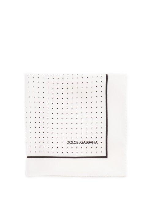 Matchesfashion.com Dolce & Gabbana - Polka Dot Print Silk Pocket Square - Mens - White