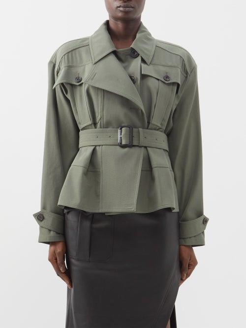 Alexander Mcqueen - Peplum Belted Wool-blend Tailored Jacket - Womens - Khaki