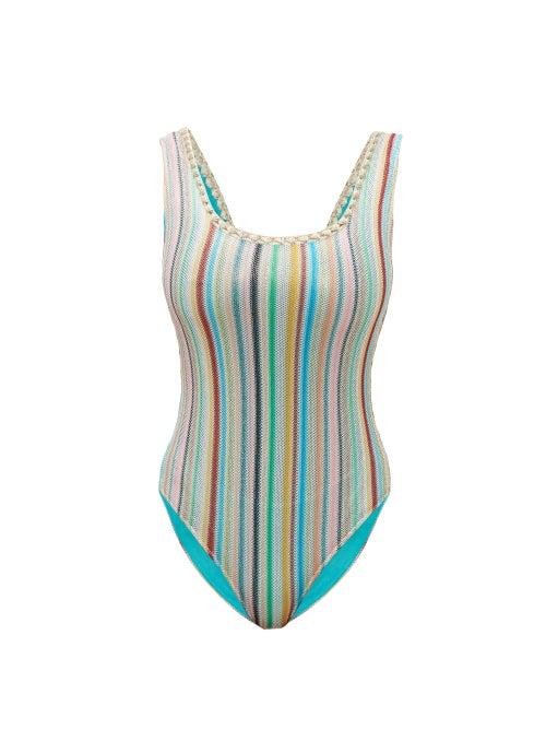 Matchesfashion.com Missoni Mare - Striped Knitted Mesh Swimsuit - Womens - Multi