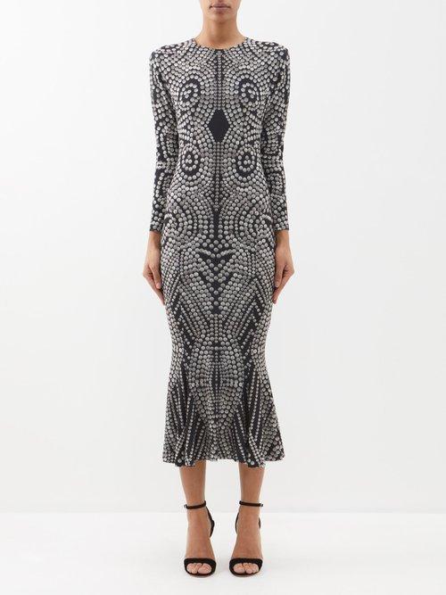 Norma Kamali - Stud-print Jersey Midi Dress - Womens - Black White