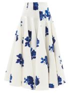 Ladies Rtw Emilia Wickstead - Vonda Godet-insert Floral-print Faille Maxi Skirt - Womens - White Multi