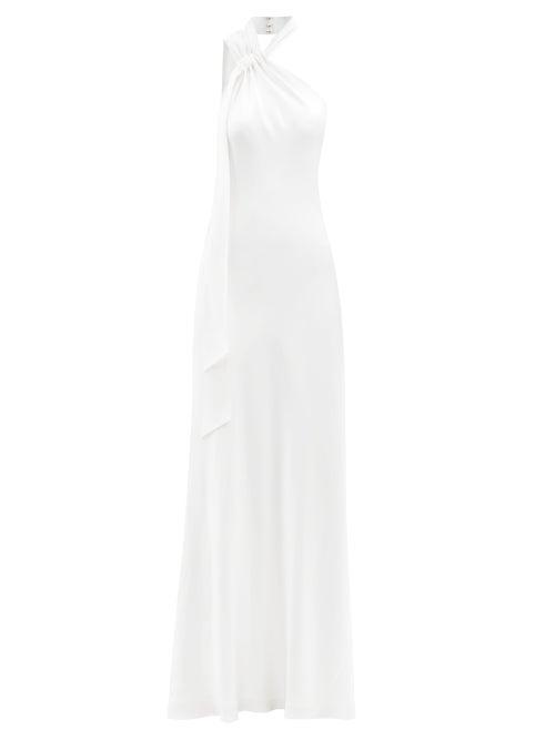 Galvan - Ushuaia Sashed-halterneck Silk-satin Gown - Womens - White