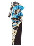 Matchesfashion.com Germanier - Ruffled Floral Jacquard Gown - Womens - Blue Multi