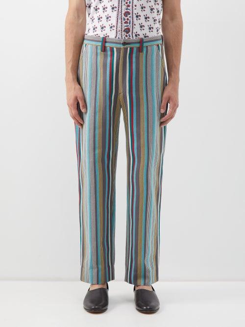 Bode - Kolkata Striped Cotton Trousers - Mens - Multi