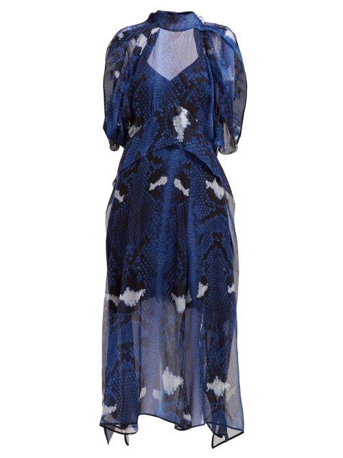 Matchesfashion.com Petar Petrov - Delway Snake Print Silk Midi Dress - Womens - Blue Multi