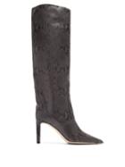 Matchesfashion.com Jimmy Choo - Mavis 85 Python-effect Leather Knee-high Boots - Womens - Dark Grey