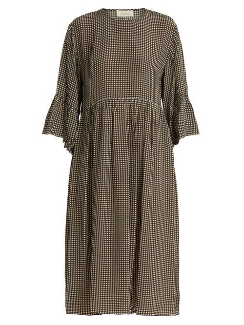 Matchesfashion.com The Great - The Sweetie Gingham Silk Dress - Womens - Khaki Cream