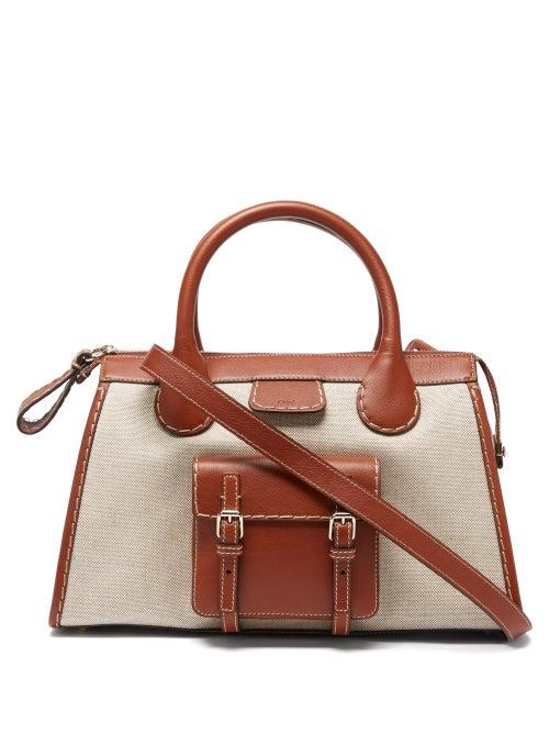 Chlo - Edith Leather-trim Canvas Handbag - Womens - Cream Brown