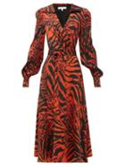 Matchesfashion.com Borgo De Nor - Nilla Zebra-print Silk Belted Midi Dress - Womens - Black Red