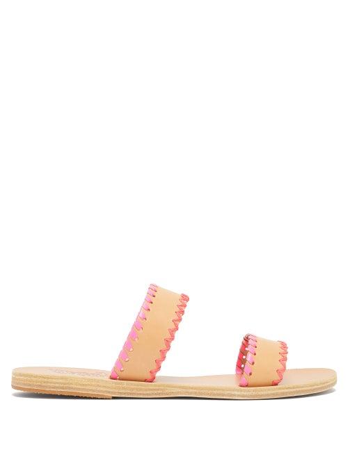 Matchesfashion.com Ancient Greek Sandals - Melia Whipstitched Leather Slides - Womens - Pink Multi