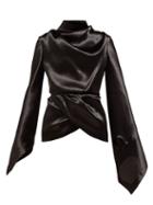 Matchesfashion.com Christopher Kane - Draped Flared Sleeve Satin Top - Womens - Black