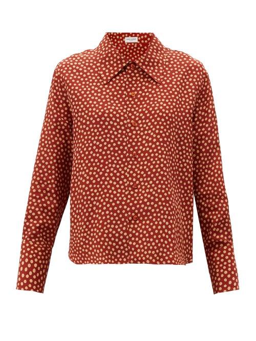 Matchesfashion.com Saint Laurent - Polka-dot Silk-satin Blouse - Womens - Red Print