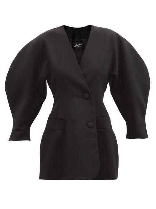 Elzinga - Balloon-sleeve Twill Blazer Mini Dress - Womens - Black