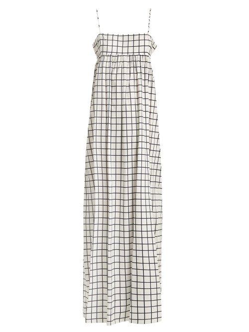 Matchesfashion.com Raey - Grid Check Strappy Maxi Dress - Womens - White Navy