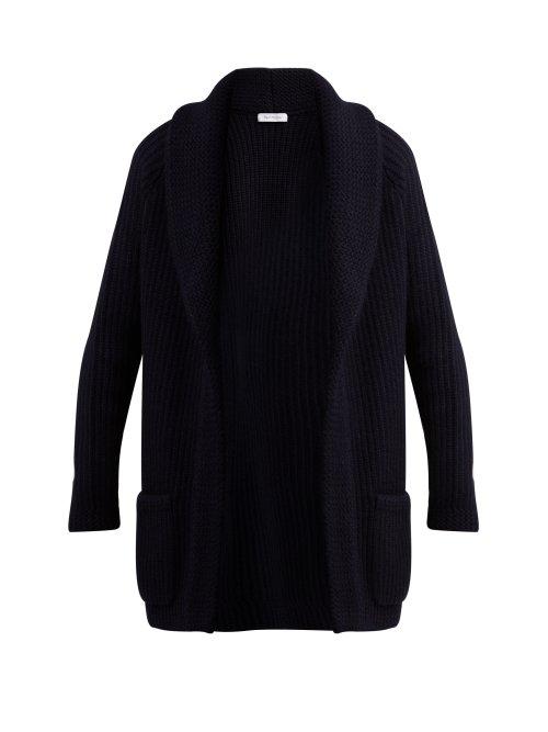 Matchesfashion.com Ryan Roche - Ribbed Cashmere And Silk Blend Cardigan - Womens - Navy