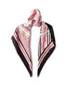 Burberry - Tb-monogram And Striped Silk-twill Scarf - Womens - Pink Multi