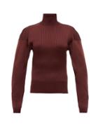 Matchesfashion.com Bottega Veneta - Cut Out Roll Neck Ribbed Silk Sweater - Womens - Burgundy