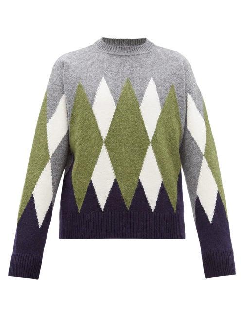Matchesfashion.com Ami - Argyle Wool Sweater - Mens - Grey