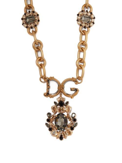 Matchesfashion.com Dolce & Gabbana - Crystal Embellished Logo Necklace - Womens - Crystal