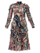 Matchesfashion.com Mary Katrantzou - Abstract Print Ruffled Silk Georgette Dress - Womens - Black Multi