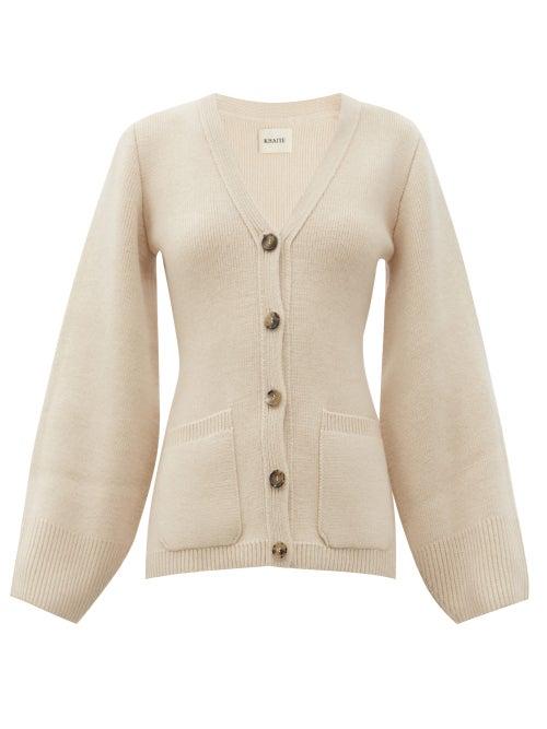 Matchesfashion.com Khaite - Lucy Flared-sleeve V-neck Cashmere Cardigan - Womens - Cream