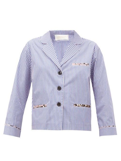 Matchesfashion.com La Prestic Ouiston - Jacquard-stripe Cotton-poplin Blouse - Womens - Blue Multi